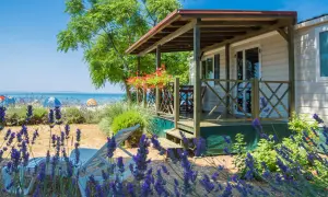 Idealne miejsce, gdzie na wakacje z dziećmi: domek przy plaży, leżaki i lawenda.